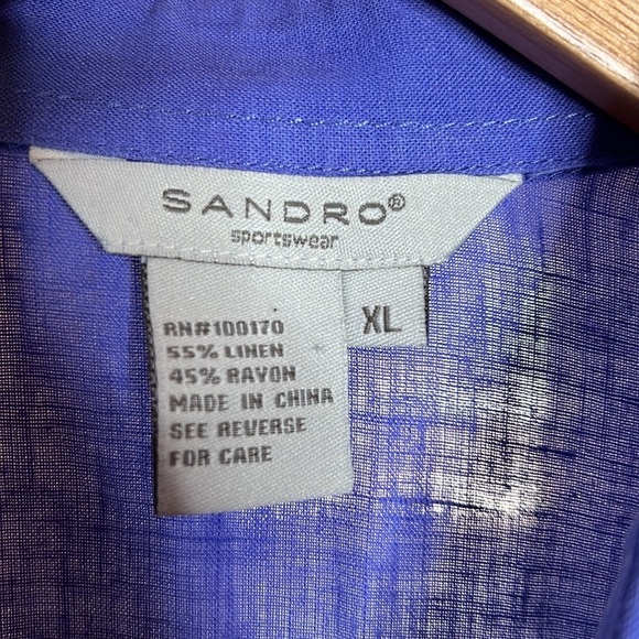 Sandro Lavender Linen Blend Sleeveless Top Pleated Peplum Self Tie Belt Size XL - Picture 7 of 8